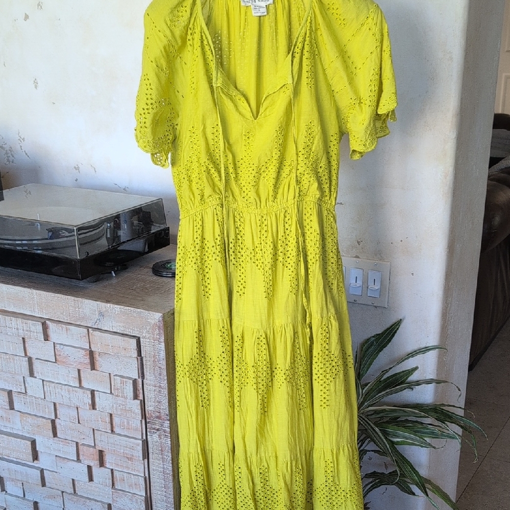 Vibrant Yellow Lime Cotton Maxi Dress